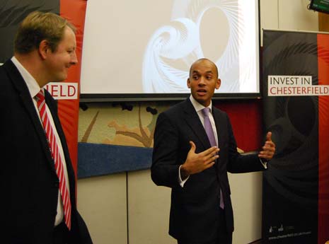 Chesterfield's marketing campaign, Destination Chesterfield, has been highlighted by the Shadow Business Secretary, Chuka Umunna MP, as - A good example of the public and private sector working together and, taking responsibility to attract investment and promote their town.