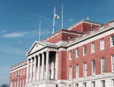 The flag flies at half mast at Chesterfield Town Hall in a mark of respect as former Chesterfield MP Tony Benn dies