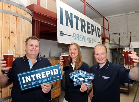 Intrepid's Sales Negotiator Paul Towers, marketing manager Rebecca McIntyre and head brewer Ben McIntyre.