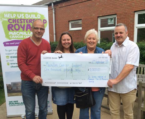 A presentation of a cheque for £1,000 has been made to Macmillian Cancer Support in memory of Alderman Jim McManus.