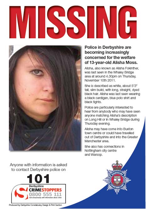 Alisha Moss, a 13 year old girl is missing and police appeal for help