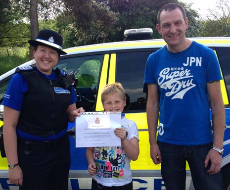 An eight-year-old boy from Chesterfield has been given a certificate from police to thank him for returning a lost drone.