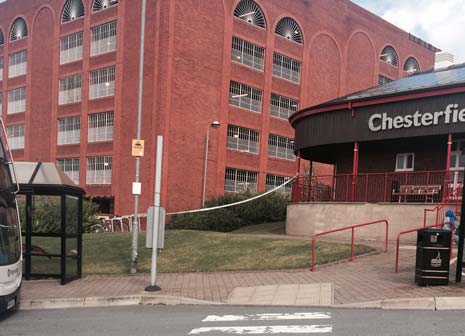 Police officers in Chesterfield are investigating the death of a man who fell from a car park in the town this afternoon.