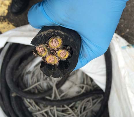 Police in Chesterfield are appealing for information after a quantity of industrial cable was discovered by patrolling officers in the area.