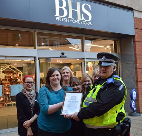 Police in Chesterfield have praised staff at a department store for their help in finding a vulnerable young man who had got lost in the town centre.