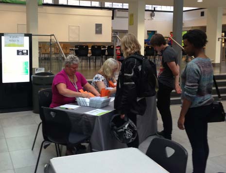 Students queued to pick uo their A and AS Level results this morning at Chesterfield College