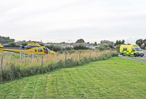 The patient had sustained injuries to his head and arms and was in a state of agitation. He elected to travel by land ambulance to Queen's Medical Centre in Nottingham.