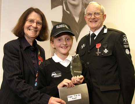 Emily Salmon receives her award from Doctorrs Jill and Tony Bethell