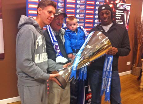 Mark Randall and Nathan Smith with Archie Shakespeare (who's 3 on Sunday) and his Grandad