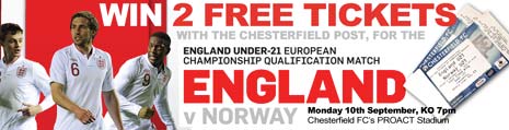 WIN 2 FREE Tickets For The England U21s Game V Norway At The Proact with the Chesterfield Post