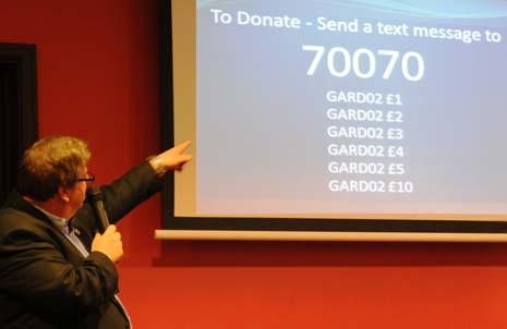  Individuals who wish to contribute can text 70070 with the message of GARD02 £1, (or GARD02 £5 or GARD02 £10, depending on the amount they want to donate).