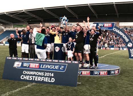 Chesterfield FC are promoted as Champions of SkyBet League Two after a 2-1 win at home against Fleetwood.