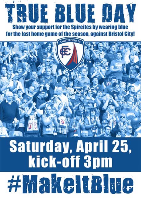 With Chesterfield's last home game in the league proper against Bristol City on Saturday has been designated 'True Blue Day', Spireites fans are being urged to wear blue to show their support for the club - but willl Paul Cook be 'Blue' of a different hue after the club rejects an approach from Portsmouth for the Spireites' boss?