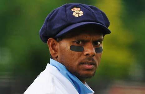 Derbyshire's Shivnarine Chanderpaul looks non too pleased at the weather so far - but all is set for him to start a good day at the crease tomorrow.
