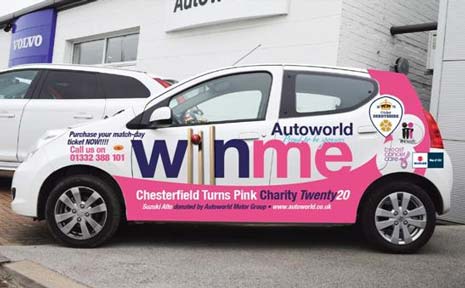 Chesterfield Auto Retailer, Autoworld Suzuki - has entered into the spirit of the Chesterfield Turns Pink Twenty20 - by donating a pink car!