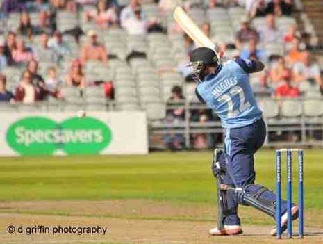 Chesney Hughes struck an explosive 74 - but Hampshire Royals defeated the Derbyshire Falcons by 41 runs at the County Ground, Derby.