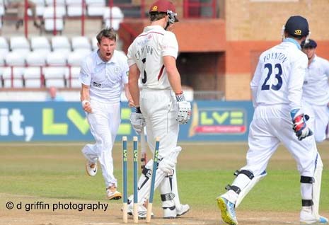 With new ball in hand, Palladino (3-57) picked up his first wicket in his fourth over of the morning clean bowling Compton to reduce the hosts to 294-5