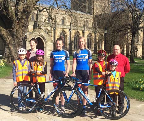 Team WNT's Hannah Walker (middle left) and Gabriella Shaw (middle right), with Cllr Amanda Serjeant (rear, left) and Cllr Dean Collins (right and children from Brockwell Junior School.