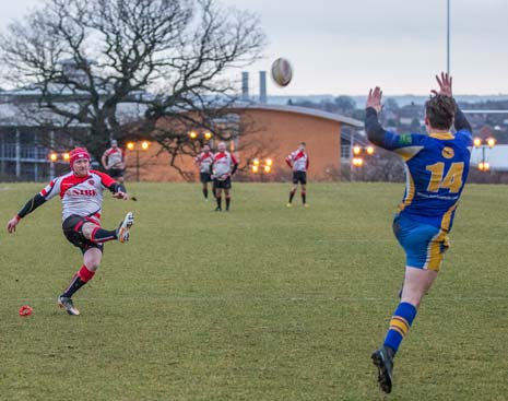 Ali Sherlock on kicking duties, hit the post but the ball went over the cross bar to make it 7 - 3 to Chesterfield