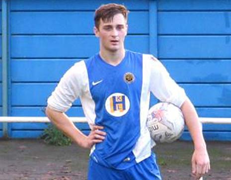 Staveley's Man of the Match Kurtis Morley waits coolly before scoring the second of two penalties in his hat-trick.