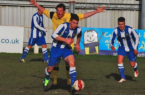 Pat Lindley worked tirelessly in midfield in a Man of the Match performance, both in supporting his defenders and showing good attacking instincts when going forward. 