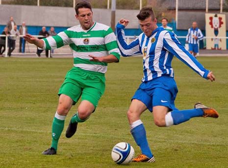 Man of the Match, Michael Trench collects a 40 yard pass from Josh Scully to cross for Nathan Whitehead to score