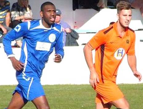 Staveley Man of the Match Luke Beatson (right) shadows Armthorpe's goalscorer, Darren Mansaram