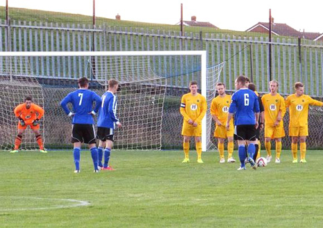 The home side took the lead on 24 minutes when a Sam Denton free kick went through (or maybe under) the defensive wall