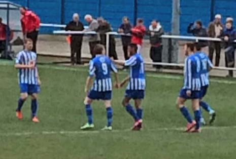 a quick one-two with Courtney Hastings sent Morley into the box where, under pressure from Gary Hibbert, he squirmed the ball left to Jamie Brown (below centre), who signed off in style in his last game for the club before moving on to pastures new in London