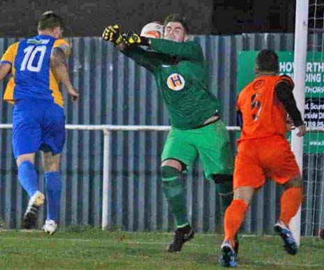 From that restart, veteran goal keeper Leigh Herrick launched the ball forward, which eventually found its way into the Staveley box where it bounced awkwardly for Ricky Hanson and Staveley keeper Lewis Naylor and Bottesford's Joshua Nicol took advantage of the error and headed it into the empty net.