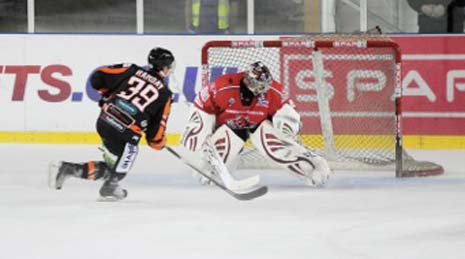 Sheffield Steelers' Mike Ramsay scores the game winner in Cardiff against the Devils